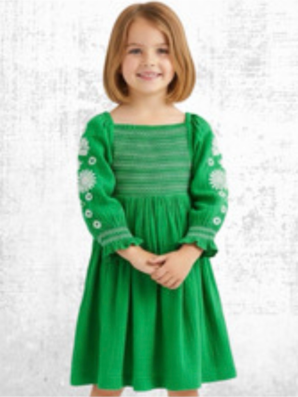 Mini Boden Green Embroidered Square-Neck Dress - Picture 1 of 7